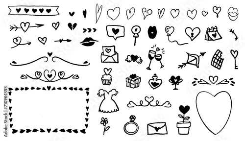 Vector Valentine's Day Doodles Set - Hearts, Arrows, Sweets, Love Letters, and more. Express love with this charming doodle collection. Perfect for romantic designs. handraw sketches, Scribbles ink