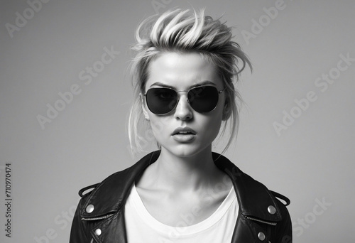 Rocker girl wearing sunglasses black and white