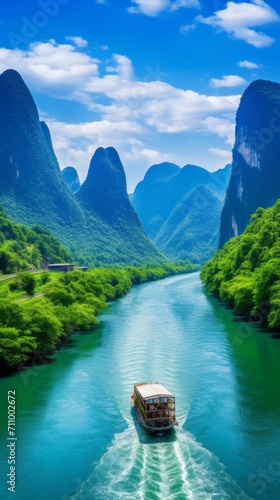 Generative AI image of Tian men Mountain in Zhangjiajie: Lijiang River in Guilin