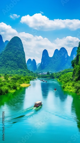 Generative AI image of Tian men Mountain in Zhangjiajie: Lijiang River in Guilin
