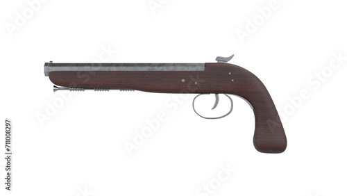 Old flintlock pistol isolated on transparent and white background. Weapon concept. 3D render