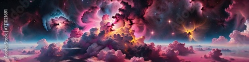 Abstract surrealistic banner pink space clouds, background for design