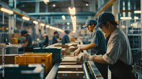 On the assembly line, employees engage in the collection and packaging of energy bars