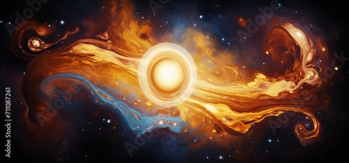 The celestial body is surrounded by a swirling mass of gas and dust.
