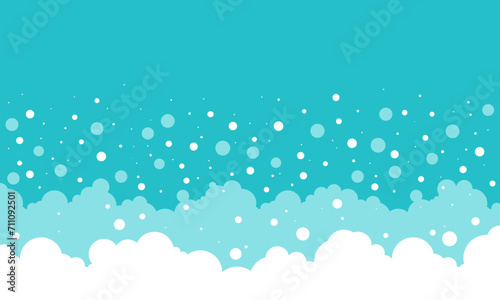 Cartoon soap bubble blue background, bath foam frame, shower water pattern, laundry transparent suds. Abstract wash vector illustration