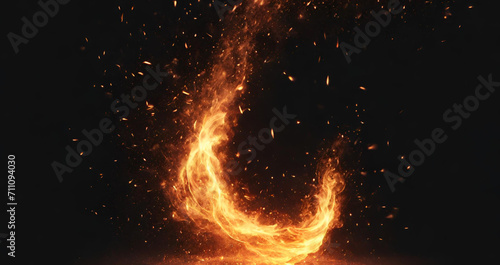 A fire flames on a black background. 