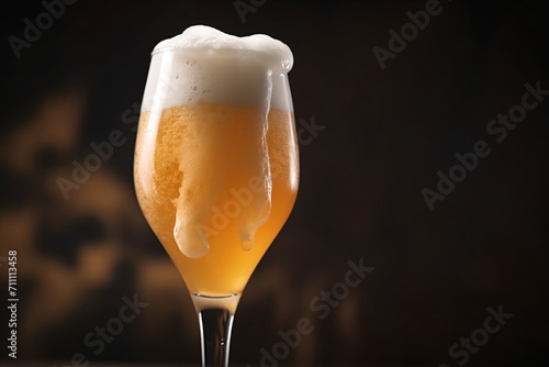 A glass of beer with a lot of foam