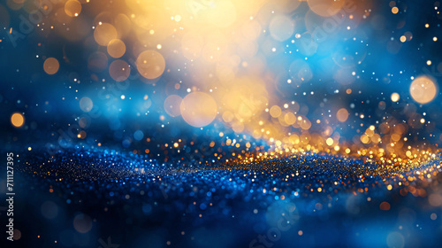 Blurred Blue and Gold Bokeh Background.
