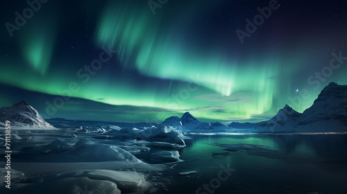 beautiful Northern light over Greenland landscape