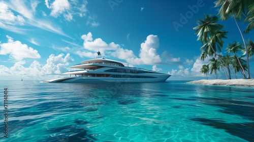 AI generated illustration of a luxury yacht sailing on serene waters