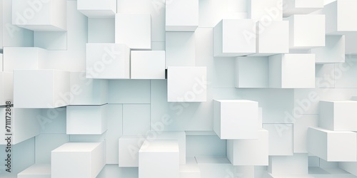 Intriguing and dynamic abstract composition featuring a clean array of white cubes or squares artfull