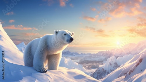 Majestic Polar Bear Roaming Across Arctic Tundra in Search of Prey - AI-Generative