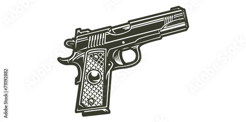 Hand Drawn Handgun Pistol Vector Illustration.