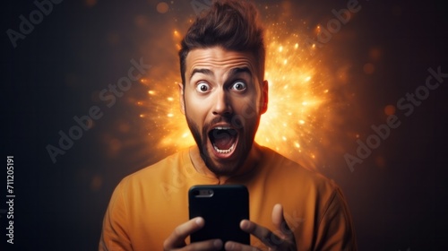 handsome man exited surprise face expression . Male feels shocked. exciting smile and happy adorable rejoices. Very enjoy and fun relax time. wow,
