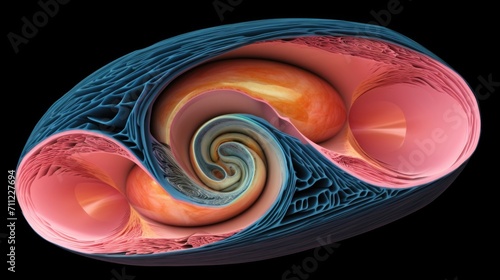 A threedimensional model of the embryo, surrounded by its protective layers and giving a visual representation of how these layers work together to shield and nurture the developing life