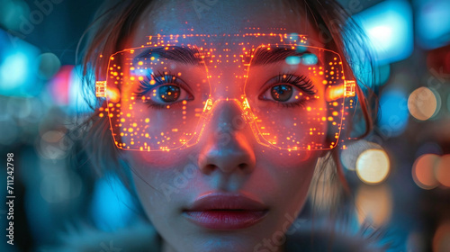 Closeup of a Woman Wearing Holographic Glasses