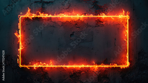 flames surrounding a red-hot horizontal rectangular frame with room for copy space
