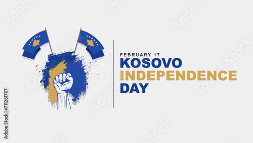 Vector illustration of Kosovo independence day, celebrated on February 17. Greeting card poster design with grunge brush texture flags