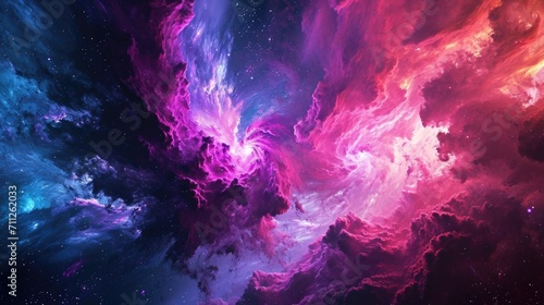 A neoncolored galaxy collision with colors of pink purple and electric blue colliding and merging in a cosmic spectacle