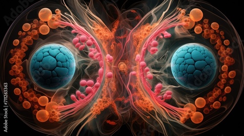 Intricate illustration of cells in the human embryonic disc during early development, portraying the complexities of differentiation.