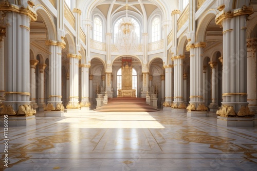 This image features a grand church with an exceptionally tall ceiling, creating a sense of grandeur and awe, Decorated empty throne hall, AI Generated