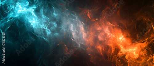Nature's elements merge in a mesmerizing display of vibrant light, as a blue and orange smoke dances through the air