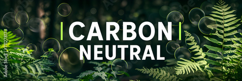 Net zero and carbon neutral concept. Carbon Neutral text in bubbles with forest. for net zero greenhouse gas emissions target Climate neutral long term strategy on green background. Carbon Neutrality