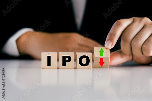 The concept of initial public offerings, IPO text on a wooden block.