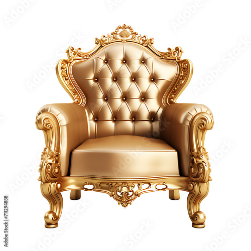 armchair. Elegant vintage backrest chair on transparent background PNG. Luxury furniture concept in home decoration.