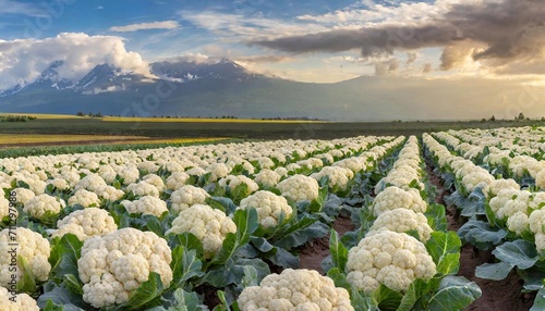 Cauliflower, big beautiful growing on a field in the countryside.