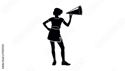 girl with cheerleading megaphone, black isolated silhouette