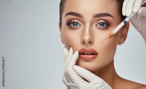 Woman gets beauty facial injections. Mature woman receiving hyaluronic acid treatment. Healthy face skin care beauty, skincare cosmetics, cosmetology concept. 