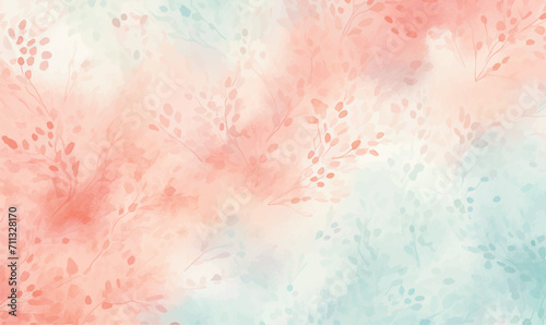 watercolor abstract background tiny leaves pink green
