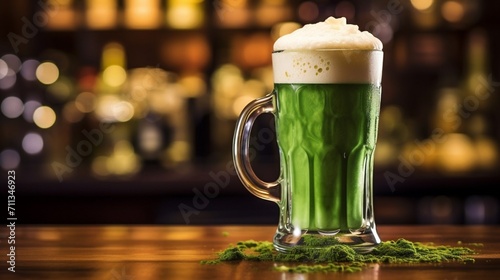 Green cocktail in a beer mug. Drinks to celebrate St. Patrick's Day
