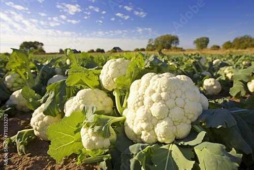 Bountiful fresh cauliflower harvest thriving on a modern and sustainable plantation field