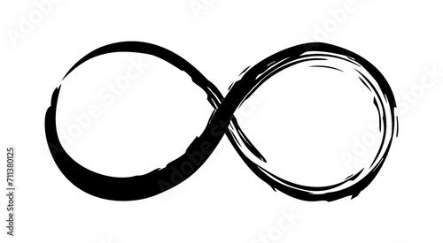 Infinity symbol hand painted with grunge brush stroke and black paint. Png clipart isolated on transparent background
