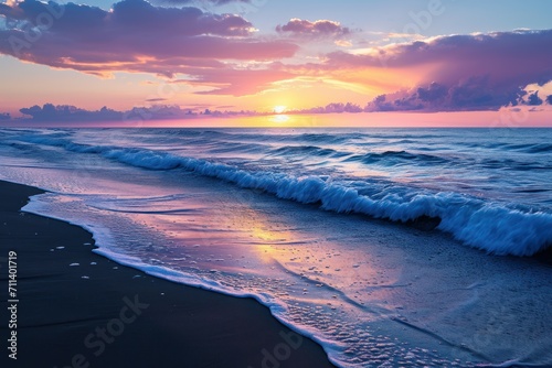 Seashore at Dawn with the waves gently lapping at the shore