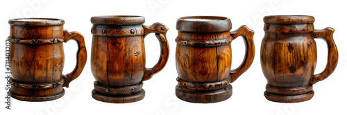 wooden beer mug isolated on transparent background ,generative ai