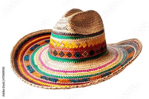 mexican sombrero wicker hat on transparent background