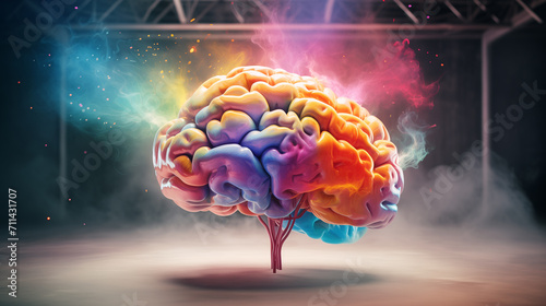 Creativity concept with a colorful brain floating in the air