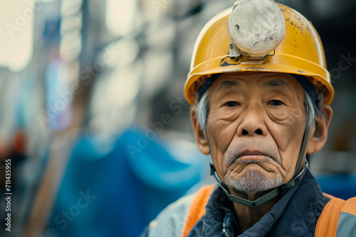 工事現場で働いているシニア 老人 職人 ヘルメット