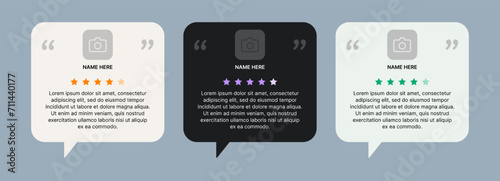 Client feedback template for a post or story. Customer review in the form of speech dough with rating stars. Vector design for social networks or website.