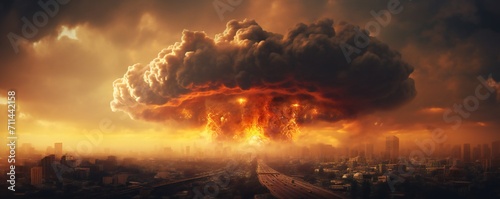 Atomic bomb explosion over a big city Generative Ai