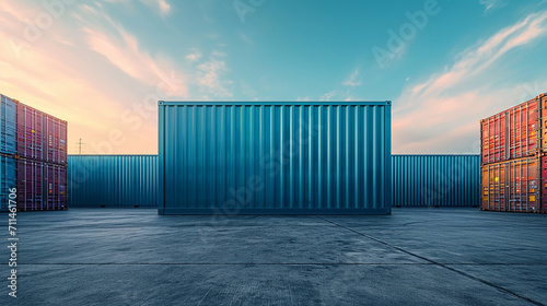 Cargo container or shipping container with strength for shipment storage and transport goods product and raw material between location or country. Made with generative ai