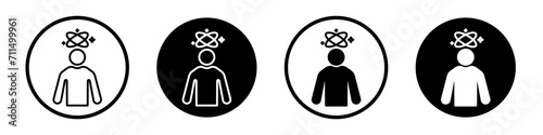 Dizziness icon set. Sick dizzy head vertigo vector symbol in a black filled and outlined style. Body motion imbalance sign.