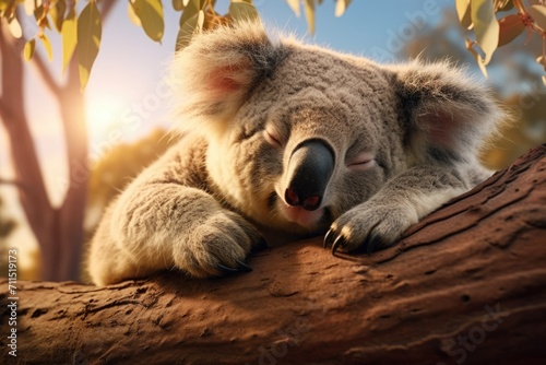 Photo of a koala sleeping in a tree