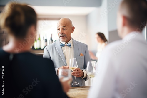 sommelier speaking with customers at a wine tasting event