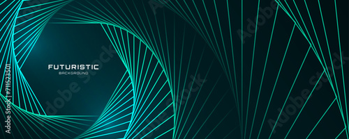 3D green techno abstract background overlap layer on dark space with glowing lines shape decoration. Modern graphic design element future style concept for banner, flyer, card or brochure cover