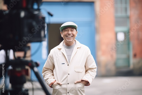 actor in front of camera on film set