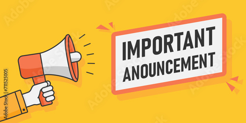 Big sale announcement banner template. Social network advertising design. Poster with text and megaphone in hand. Flat vector modern illustration.